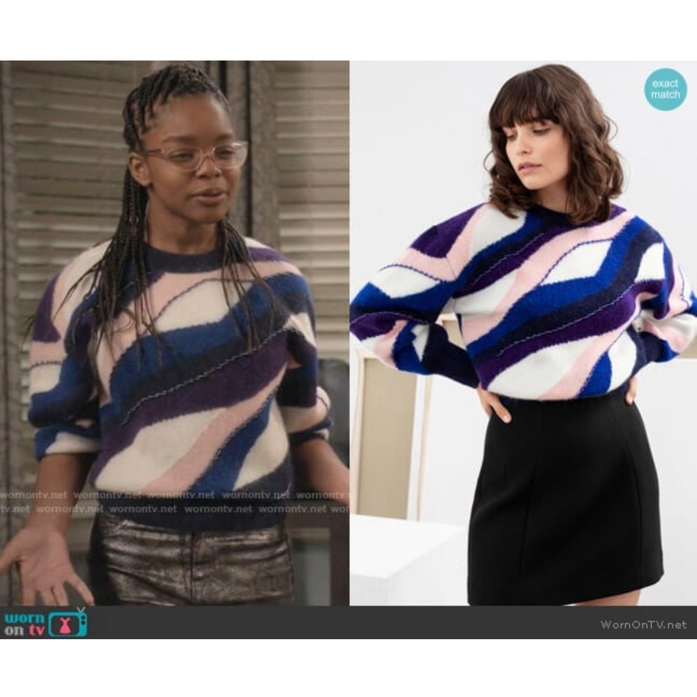 & Other Stories‎ Paris Atelier L Fuzzy Knit Sweater Alpaca Wool Colorblock on TV